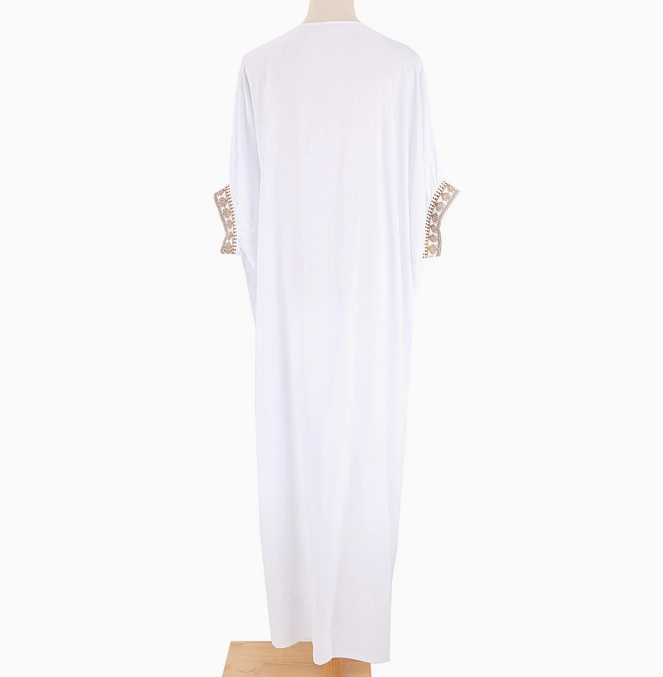 White & Gold Embroidered Maxi Beach Dress Kaftan - Image 8